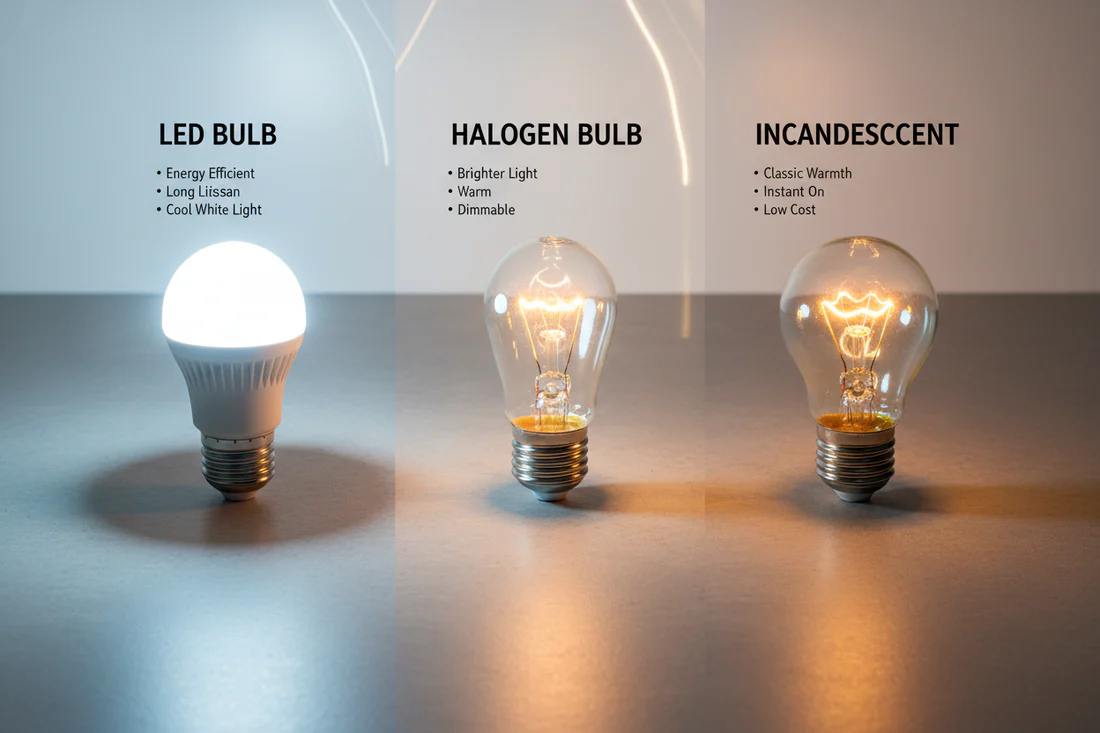 incandescent LED halogen bulb comparison