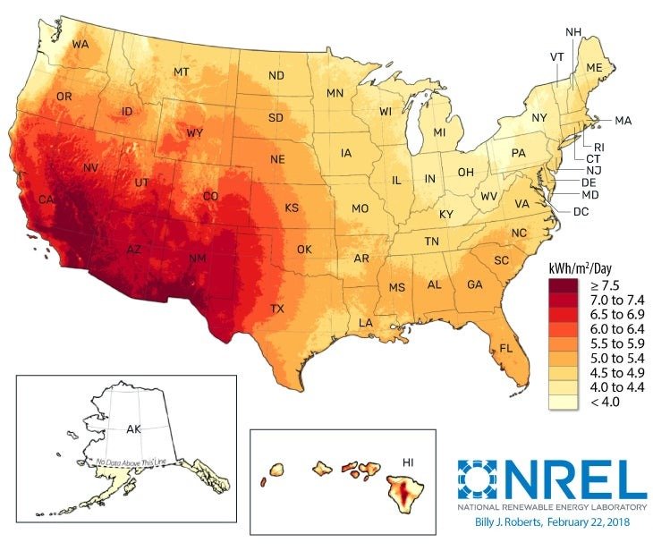 peak sun hours map United States