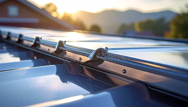 solar panel installation on roof racking close up