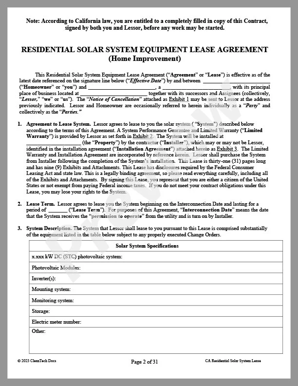 solar panel lease contract
