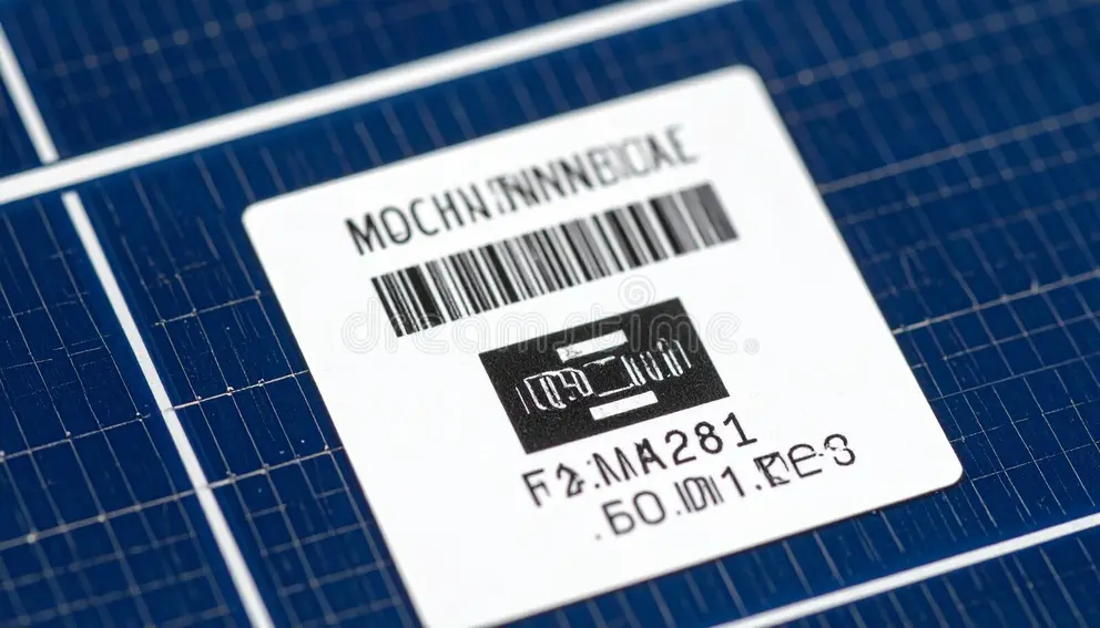 solar panel specification label close up
